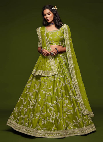 Neon Green Art Silk Lehenga Choli Dupatta Set